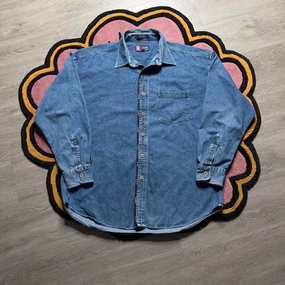 Vintage 90’s Chaps Ralph Lauren Denim Button Up Shirt Size XL Blue
